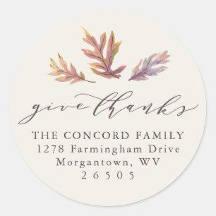 Thanksgiving give thanks fall leaves  address classic round sticker