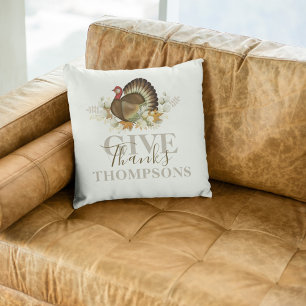 Thanksgiving Give Thanks Fall Personalized Throw Pillow