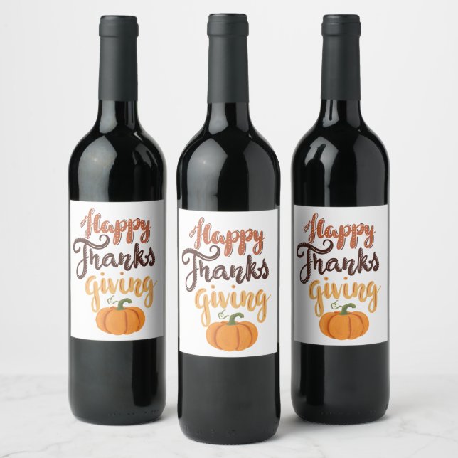 Thanksgiving Give Thanks lettering pumpkin Wine Label (Bottles)