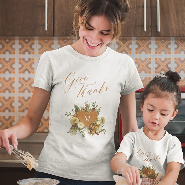 Thanksgiving give thanks script fall leaves T-Shirt (Creator Uploaded)