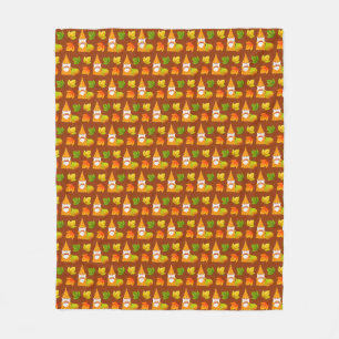 Thanksgiving Gnome and Fall Leaves on Brown Fleece Blanket