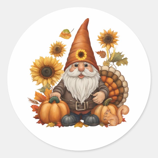 Thanksgiving Gnome  Classic Round Sticker (Front)