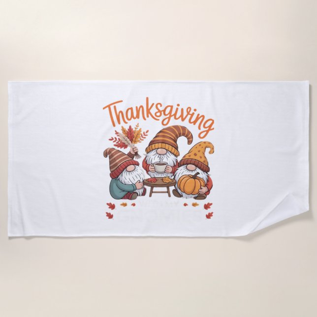Thanksgiving Gnome Fall Leopard Turkey Essential T Beach Towel (Front)