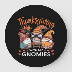 Thanksgiving Gnome Fall Leopard Turkey Essential T Large Clock
