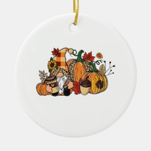 Thanksgiving Gnomes Fall Leaves Gnomes Funny Fall Ceramic Ornament
