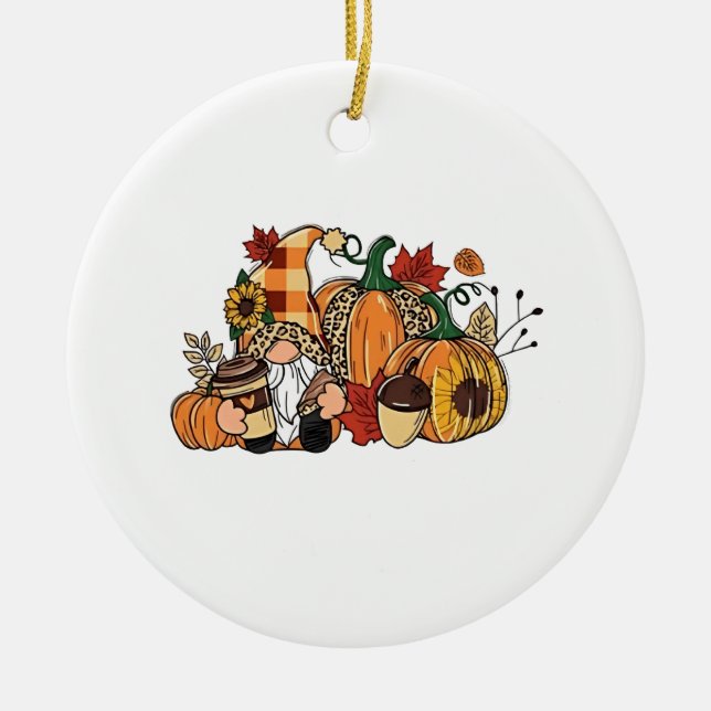 Thanksgiving Gnomes Fall Leaves Gnomes Funny Fall  Ceramic Ornament (Front)