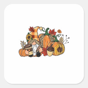 Thanksgiving Gnomes Fall Leaves Gnomes Funny Fall Square Sticker