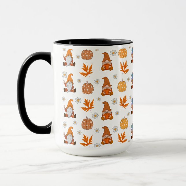 Thanksgiving Gnomes Flowers and Maple Leaf Vintage Mug (Left)