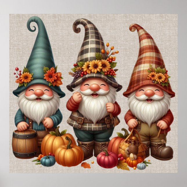 Thanksgiving Gnomes Trio Art Poster (Front)