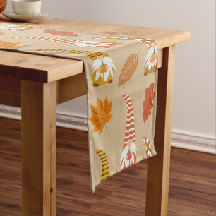 Thanksgiving Gnomes with Autumn Leaves   Short Table Runner