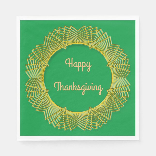 Thanksgiving Gold Lace Geometric Circle on Green Napkin (Front)