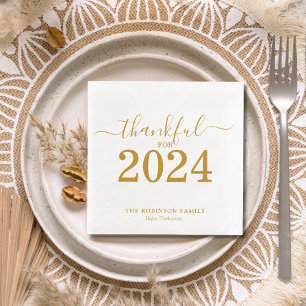 Thanksgiving Gold Script Modern Napkin