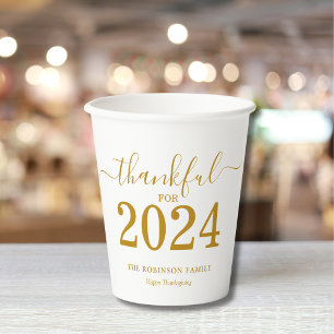 Thanksgiving Gold Script Modern Paper Cups