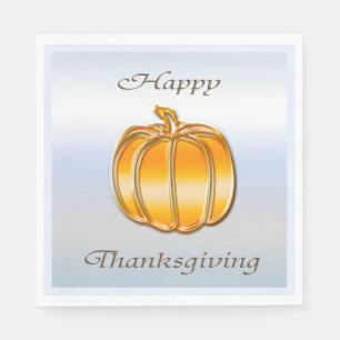 Thanksgiving Golden Pumpkin on Silver Background Napkin