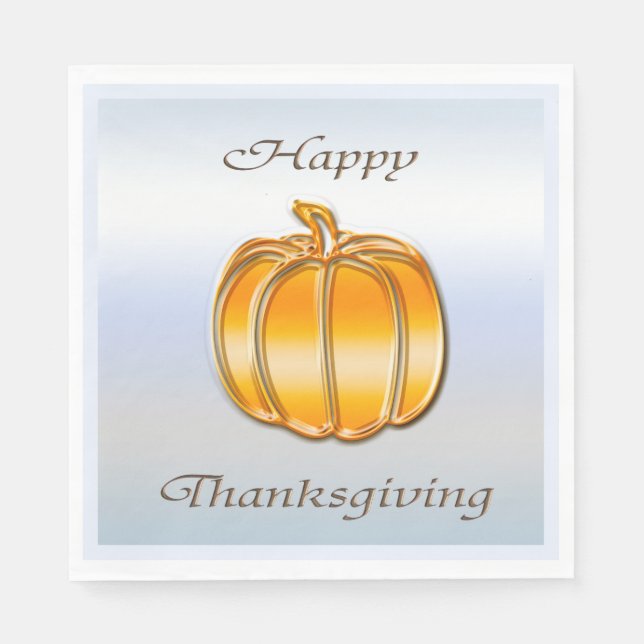 Thanksgiving Golden Pumpkin on Silver Background Napkin (Front)