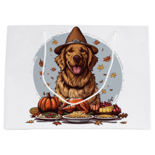 Thanksgiving Golden Retriever Dog Large Gift Bag
