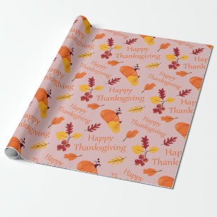 Thanksgiving Grateful Gatherings Pumpkin Seamless Wrapping Paper