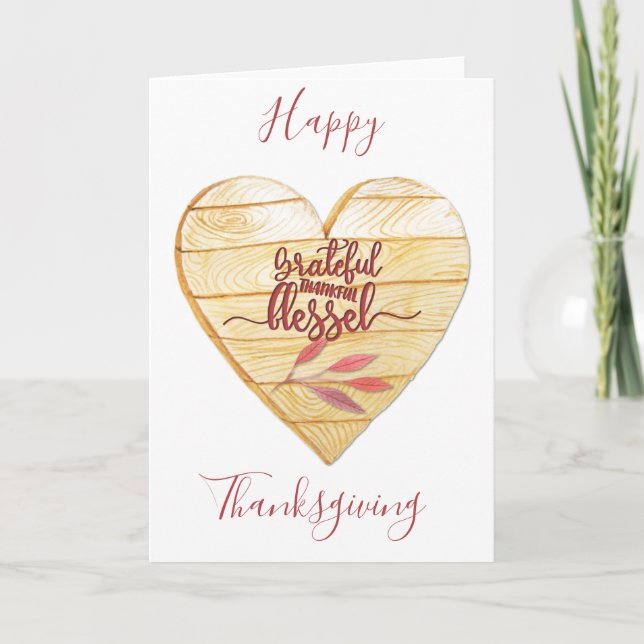 Thanksgiving Grateful Thankful Blessed Card (Front)
