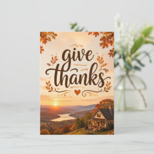 Thanksgiving greeting with a background Flat Card