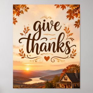 Thanksgiving greeting with a background of a house poster