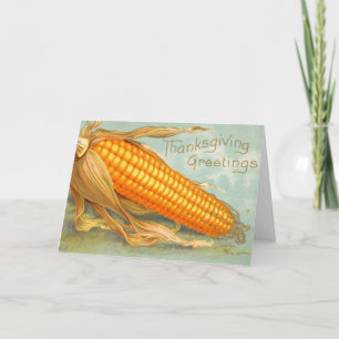 Thanksgiving Greetings Corn on Cob Vintage Holiday Card
