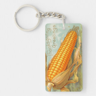 Thanksgiving Greetings Corn on Cob Vintage Keychain
