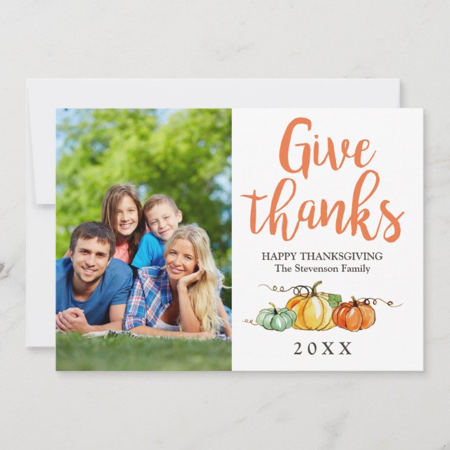 Thanksgiving greetings photo card pumpkins (Front)