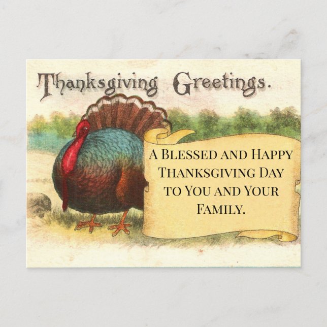 Thanksgiving Greetings Turkey Holiday Postcard (Front)