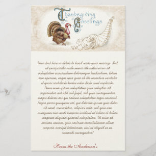 Thanksgiving Greetings Vintage Turkey Stationery