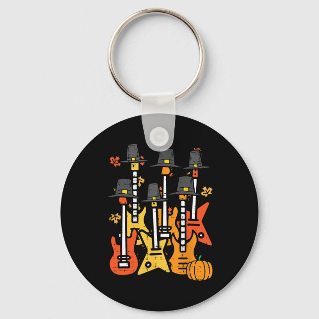 Thanksgiving Guitars Fall Rock Music Riocker Men B Keychain (Front)