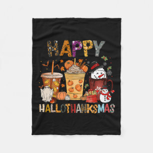 Thanksgiving Hallothanksmas Christmas Halloween Co Fleece Blanket