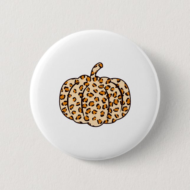 Thanksgiving Halloween Fall animal Leopard Pumpkin 2 Inch Round Button (Front)