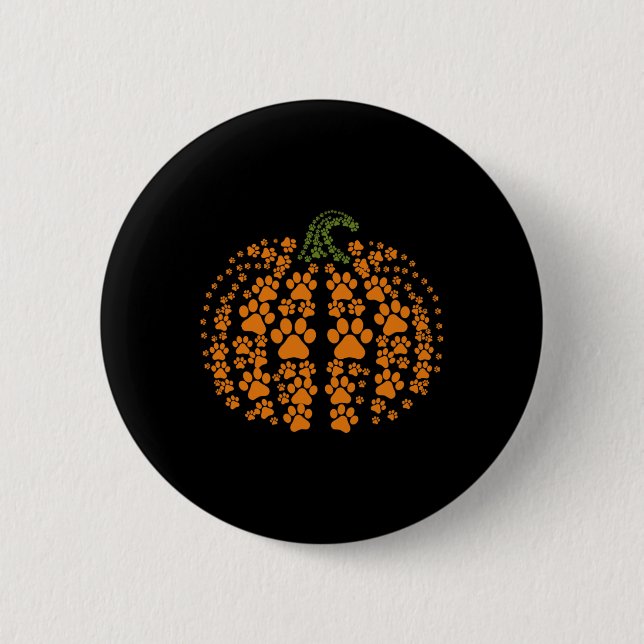 Thanksgiving Halloween Fall Cute Paws Pumpkin Pet  2 Inch Round Button (Front)