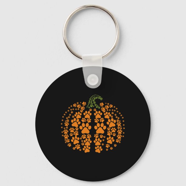 Thanksgiving Halloween Fall Cute Paws Pumpkin Pet  Keychain (Front)