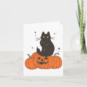 Thanksgiving Halloween Fall Spooky Cat With Pumpki Card
