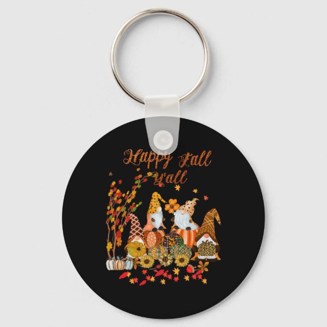 Thanksgiving Happy Fall Yall Gnome Leopard Keychain (Front)