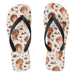 Thanksgiving Happy Turkey Day pattern gift Flip Flops