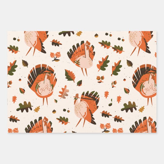 Thanksgiving Happy Turkey Day pattern gift Wrapping Paper Sheet (Front)