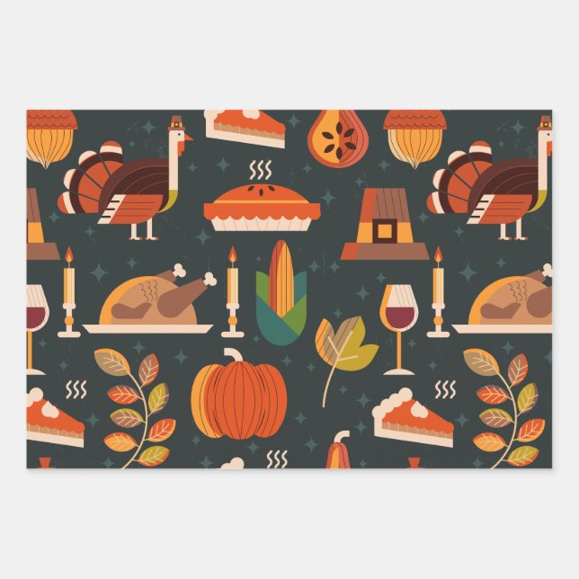 Thanksgiving Happy Turkey Day pattern gift Wrapping Paper Sheet (Front)