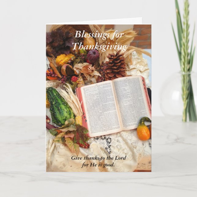 Thanksgiving Harvest and Bible Holiday Card (Front)