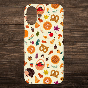 Thanksgiving Harvest and Hedgehog Pattern iPhone 16 Plus Case