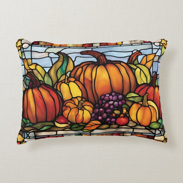 Thanksgiving Harvest, Decorative Stained Glass, Accent Pillow (Front)