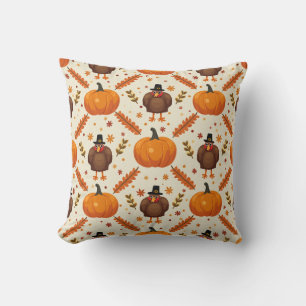 Thanksgiving Harvest Turkey & Pumpkin Pattern Pill Throw Pillow