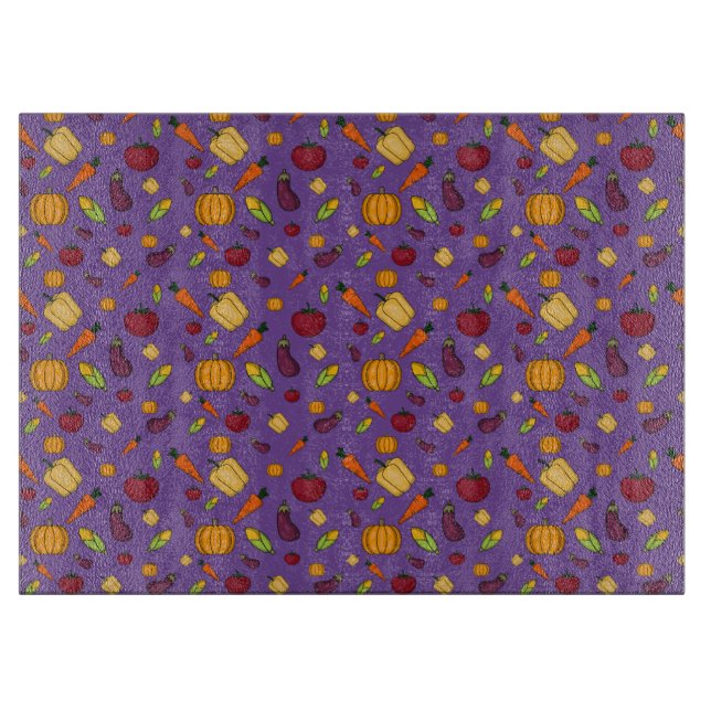 Thanksgiving harvest vegetable purple pattern cutting board (Front)