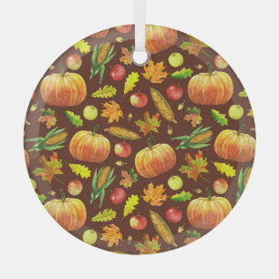 Thanksgiving harvest, watercolor seamless pattern. glass ornament