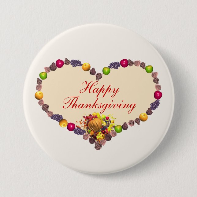 Thanksgiving Heart and Cornucopia 3 Inch Round Button (Front)