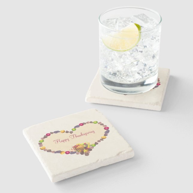 Thanksgiving Heart and Cornucopia Stone Coaster (Side)