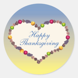 Thanksgiving Heart - Blue and Yellow Classic Round Sticker