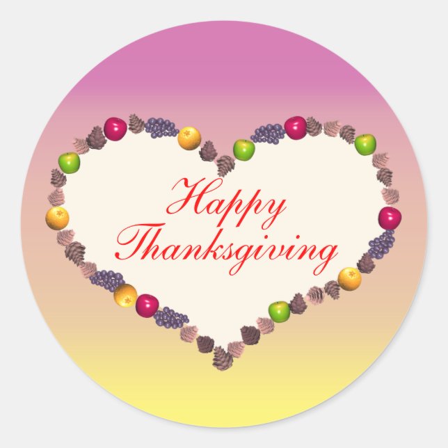 Thanksgiving Heart - Pink and Yellow Classic Round Sticker (Front)