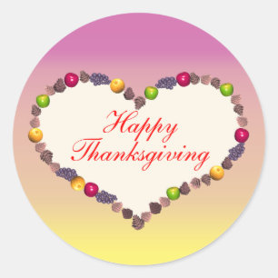 Thanksgiving Heart - Pink and Yellow Classic Round Sticker